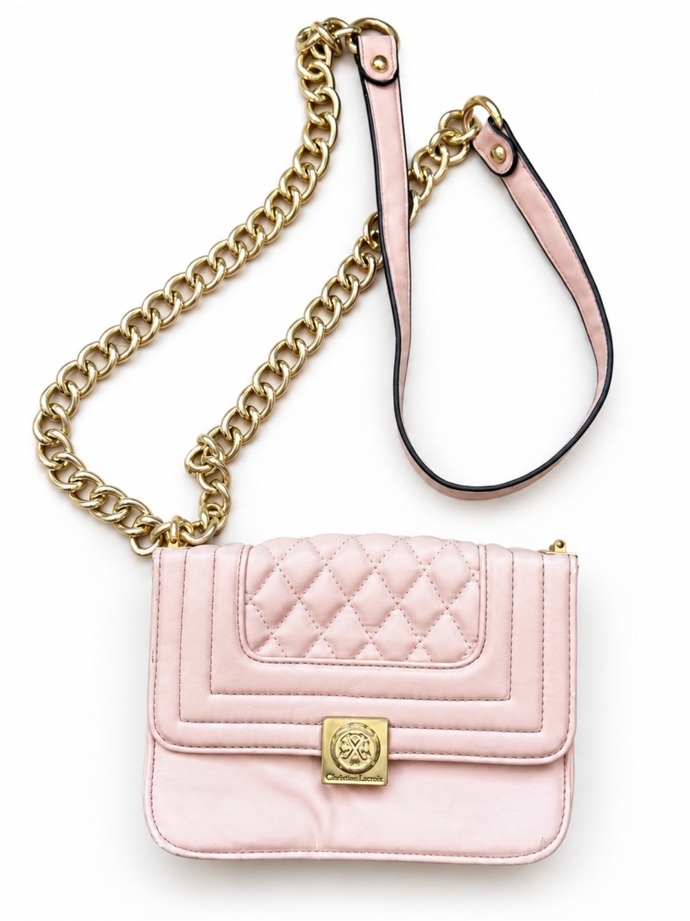 Christian Lacroix Blush Pink Quilted Chain Crossbody Bag GoldTone Designer Purse